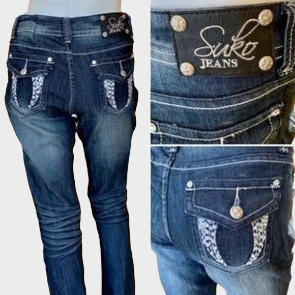 Suko Mid Rise Boot Cut Studded Jeans With Fading Size 8 - Picture 7 of 8